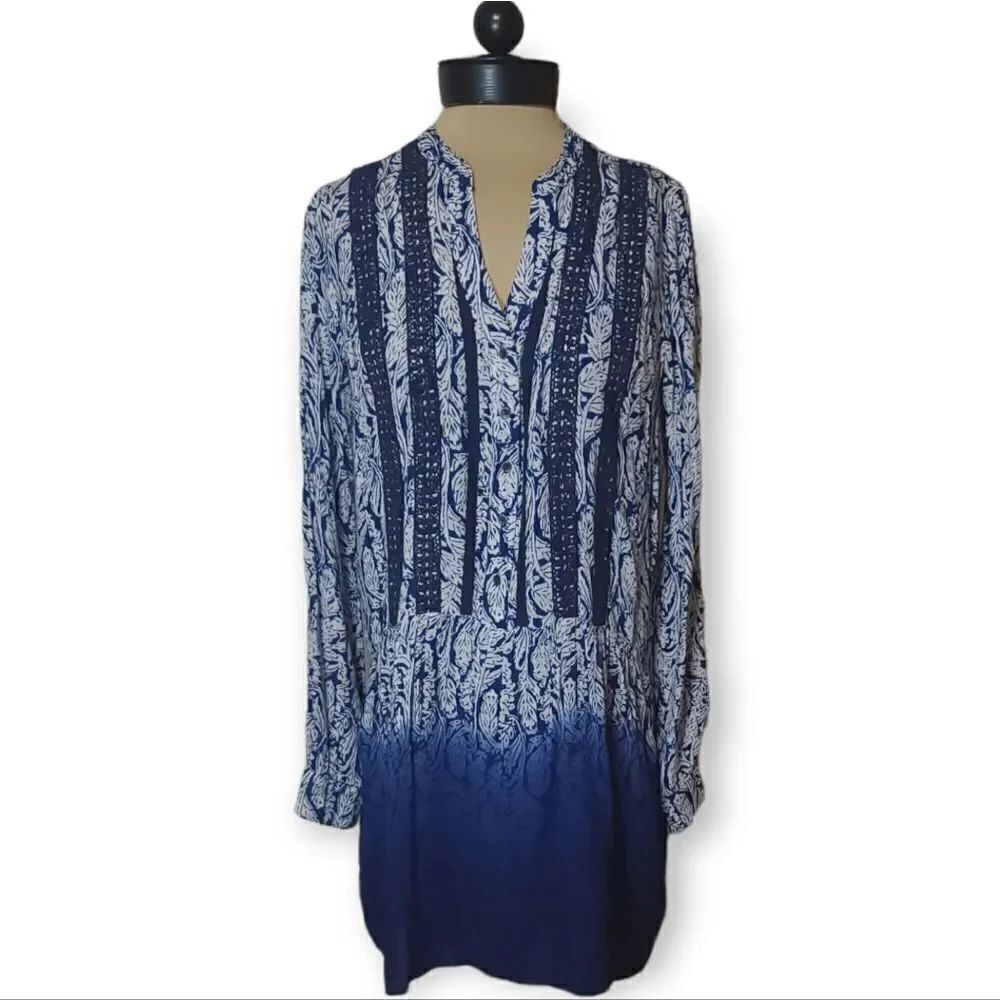 Knox Rose Boho Blue White Tunic Mini Dress Size Medium